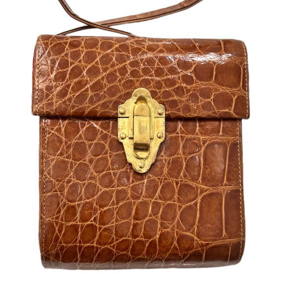 MAXIMA MADE IN ITALY BROWN ALLIGATOR MINI CROSSBODY HARD CASE - Picture 1 of 10